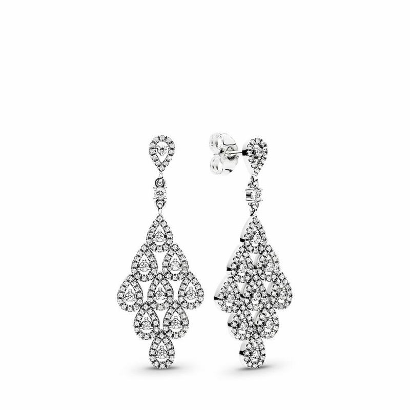 Pandora Cascading Glamour Earrings Ireland - Sterling Silver/Cubic Zirconia - 832716LWR